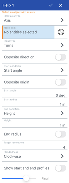 Helix dialog, axis type