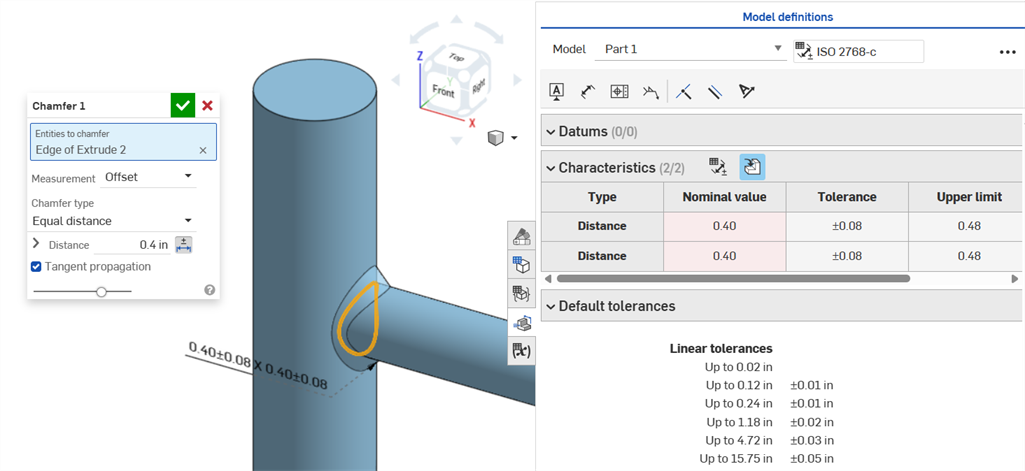 Chamfer example using Offset measurement