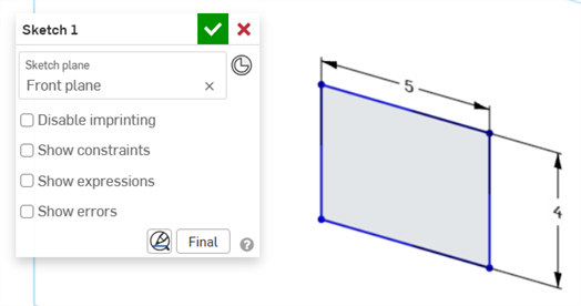 Edit sketch dimension example