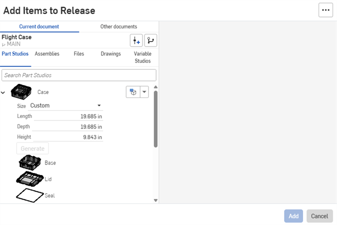 Dialogfenster „Elemente für die Freigabe hinzufügen“