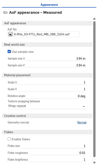 Carpaint AxF file parameters