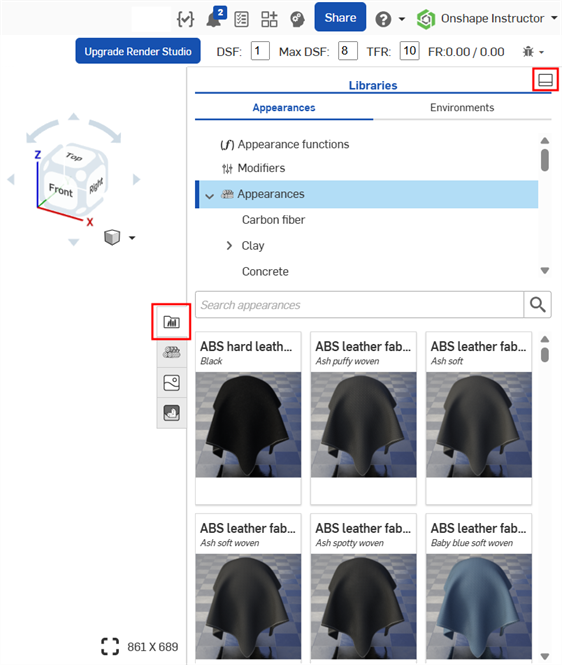 Aussehen-Bibliothek in der rechten Palette