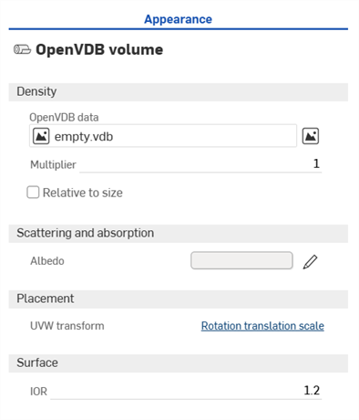 OpenVDB volume appearance parameters