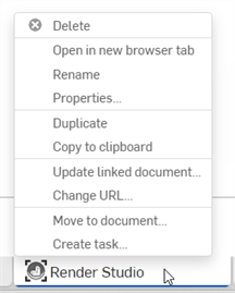 Kontextmenü der Registerkarte „Render Studio“