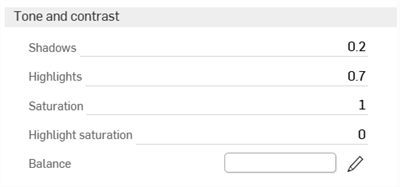 Kamerafeld: Farbton und Kontrast