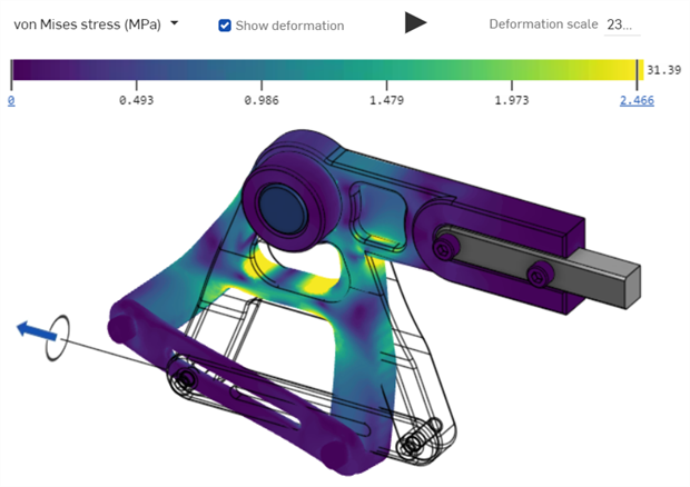 Simulationsergebnisse mit „Verformung anzeigen“ aktiviert
