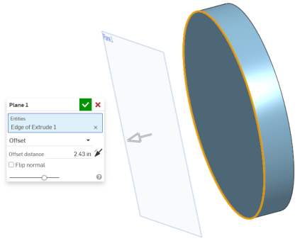Screenshot des Dialogfensters „Ebene“ im Grafikbereich mit einer Ebene, die aus einer Kreiskante erstellt wurde