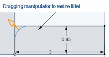 Beispiel für das Ziehen des Manipulators zur Größenänderung der Verrundung