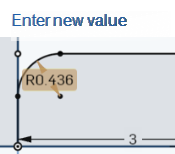 Beispiel für Klicken auf die Verrundung, um den Wert zu aktivieren und die Größe numerisch zu ändern