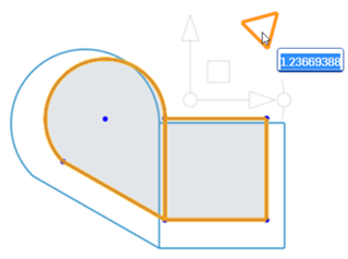 Dragging the transform manipulator triangle to scale the sketch