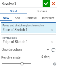 Example using a variable in a solid part feature, showing the solution displayed in the Numeric value field