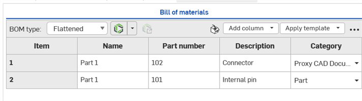 Onshape Bill of Materials