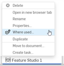 Verwendungsort von der Feature Studio-Registerkarte