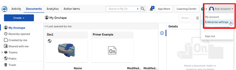 Selección de mi cuenta: configuración de Enterprise