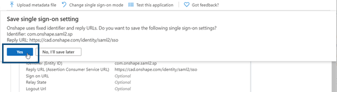 Ejemplo de hacer clic en Sí para guardar la configuración de inicio de sesión único