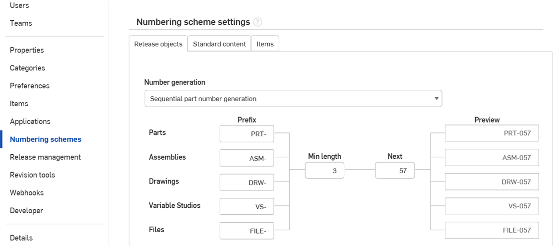 Configuración de la compañía: Esquemas de numeración