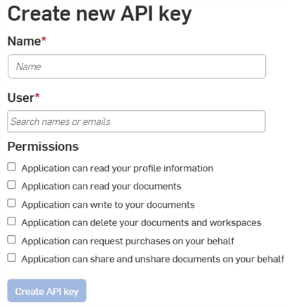 Pantalla Crear una nueva clave de API