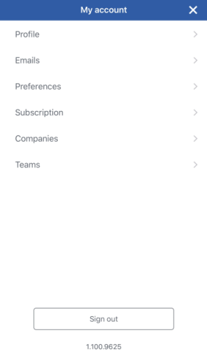 Captura de pantalla de la página de configuración de la cuenta en iOS