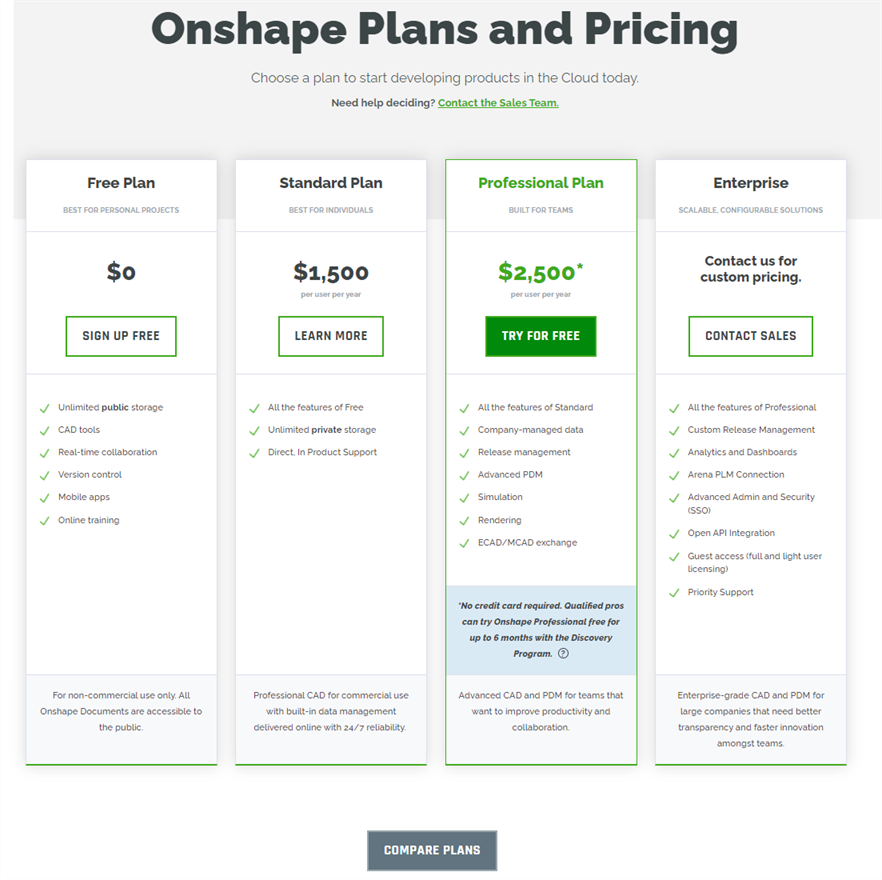 Planes y precios de Onshape