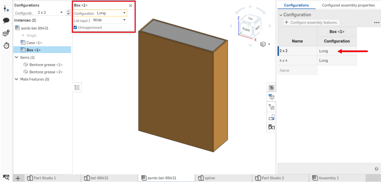 Captura de pantalla de la lista de Configuración en un ensamblaje