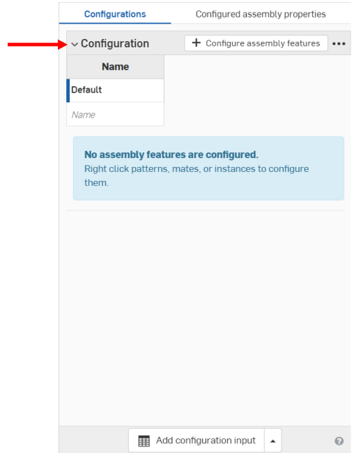 ejemplo de una tabla de Configuración de ensamblaje