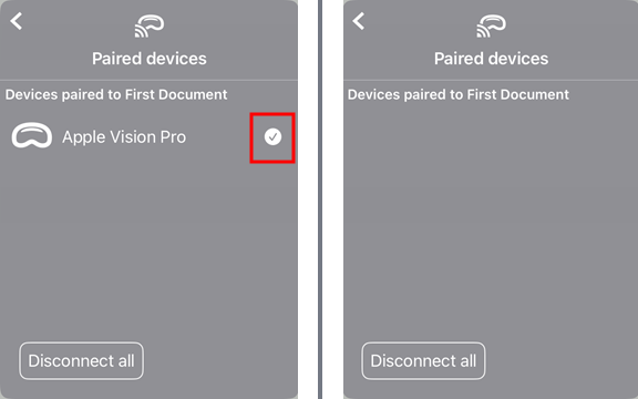 Disconnecting a document from the Apple Vision Pro