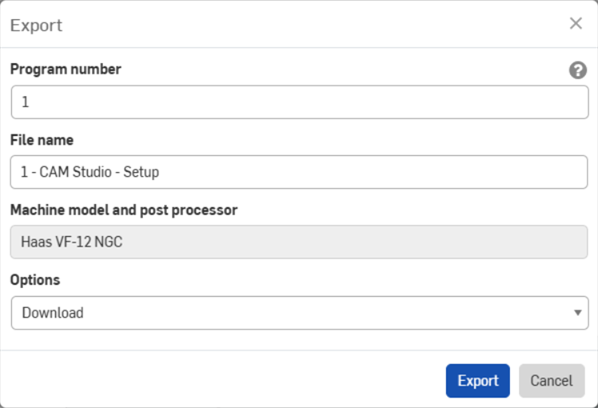 CAM Studio export dialog