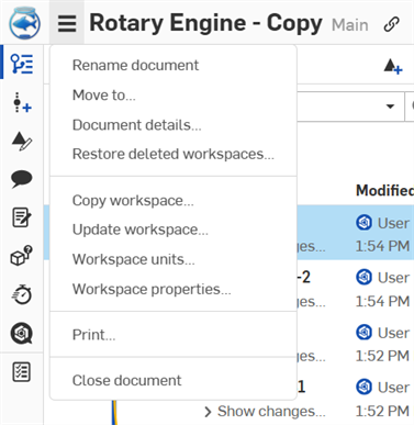 Document menu expanded