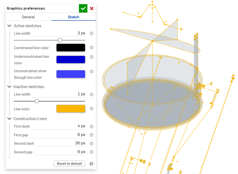 Graphic preferences: Inactive sketch line color