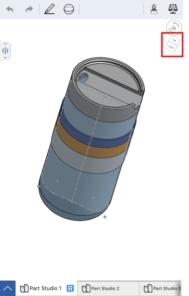 Captura de pantalla de Part Studio en iOS, en el que se gira la pieza hacia la vista deseada