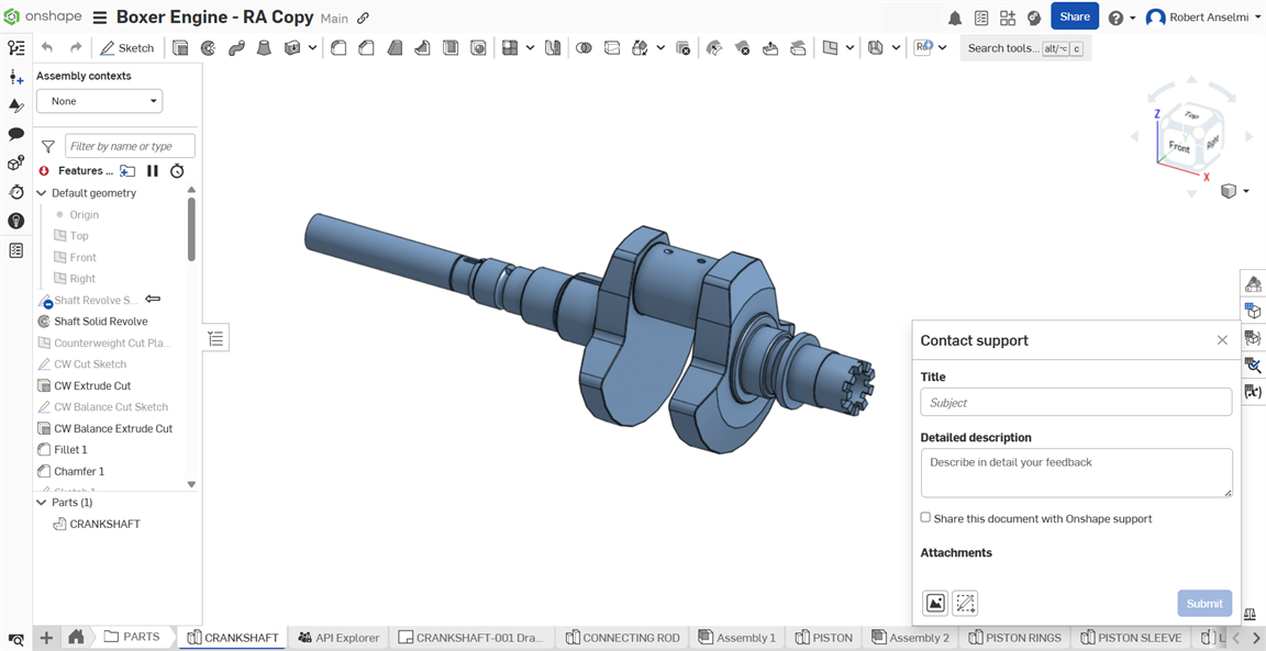 Cuadro de diálogo Contáctenos en Onshape