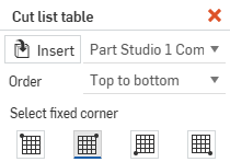 Cuadro de diálogo Tabla de lista de cortes