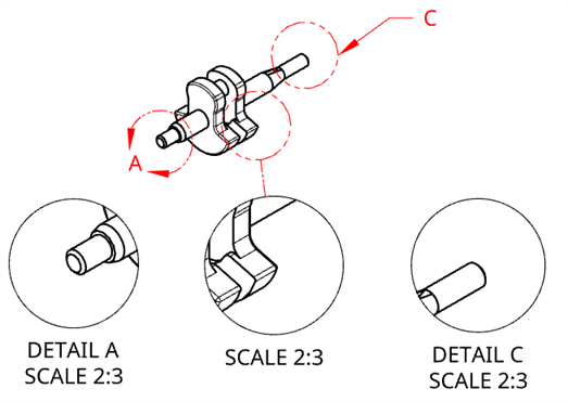 Onshape drawing with 3 detail views showing the 3 profile style options