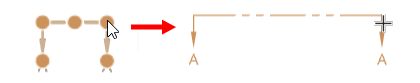 selección del plano de vista y uso del punto de enganche en el “codo” de la flecha para arrastrar la línea y alargarla
