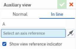 Screenshot of the Auxiliary view dialog box with In line selected