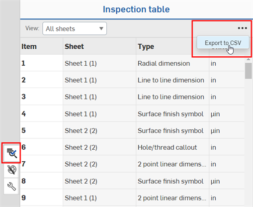 Exportación a CSV desde la tabla de inspecciones