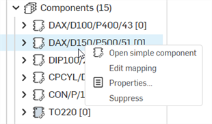 Menú contextual de componentes