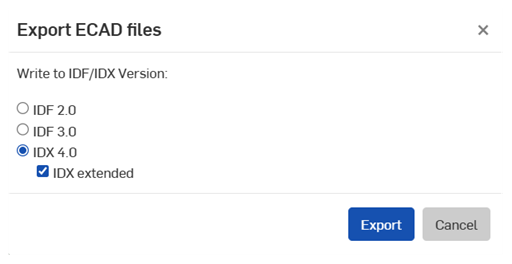 Cuadro de diálogo Exportar archivos ECAD