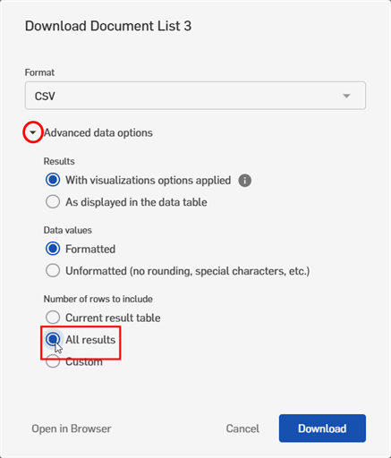 Cuadro de diálogo Descargar