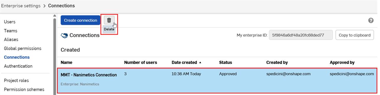 Deleting a connection
