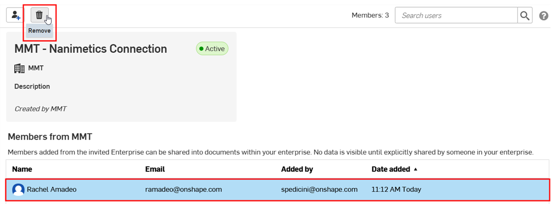Select users to remove then click Remove button