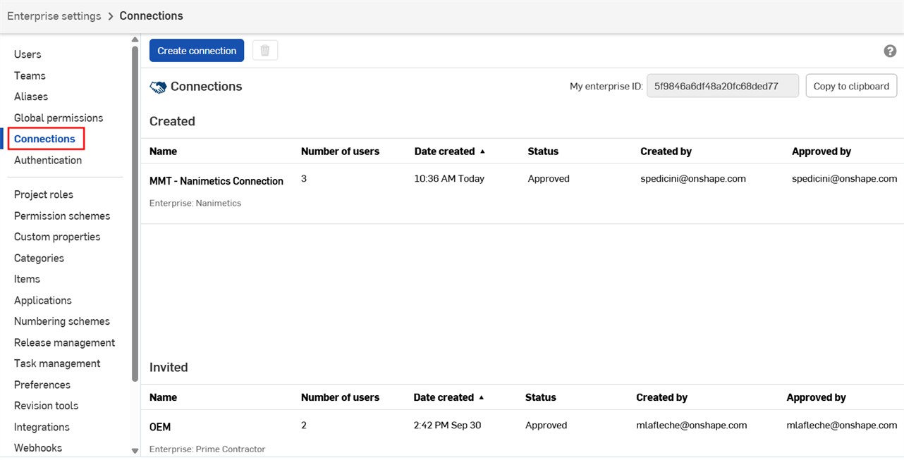 Viewing enterprise connections