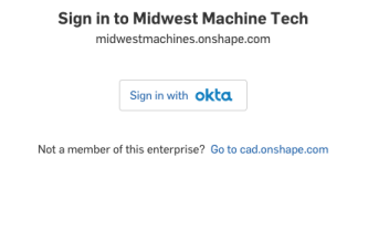 Ejemplo de la página de inicio de sesión de Onshape con el botón Iniciar sesión con Okta