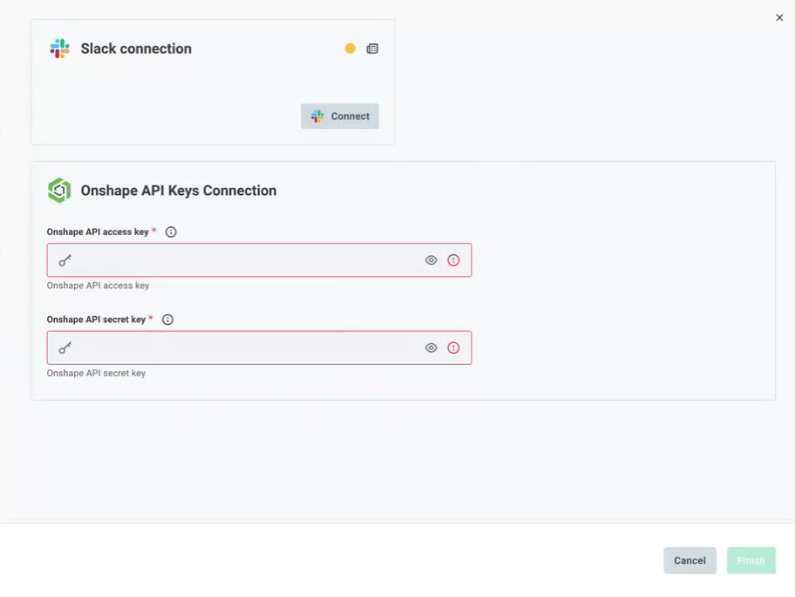 Entering API keys to connect to Slack