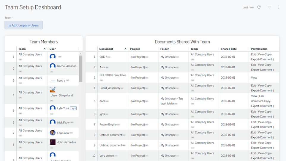 Ejemplo del panel Configuración del equipo