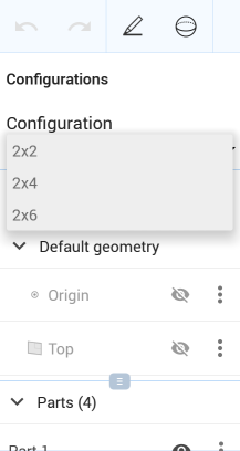 Ejemplo de la sección Configuración de la lista de operaciones en Part Studio en Android