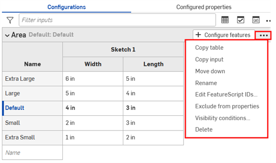 Menú desplegable Ajustes de configuración