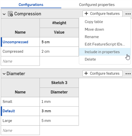 Haga clic en el menú de desbordamiento del panel Configuración y seleccione Excluir de las propiedades