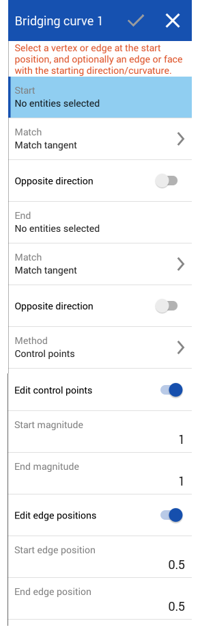 Cuadro de diálogo Curva puente en la plataforma Android
