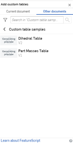 Selección de una tabla personalizada desde otros documentos